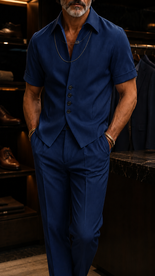 Refined Button Placket Short Sleeve Shirt Set