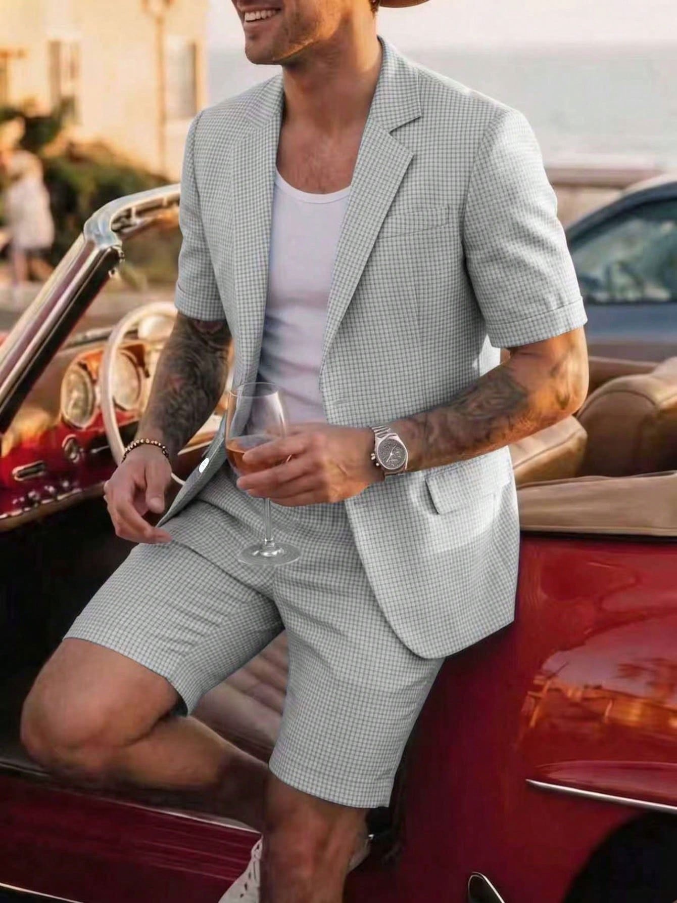 Lelmont Checkered Resort Blazer Set
