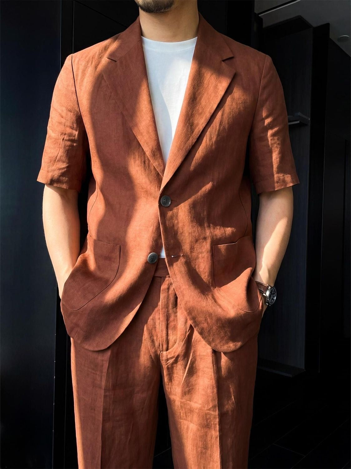 Tencel-Linen Short Sleeve Resort Suit Set
