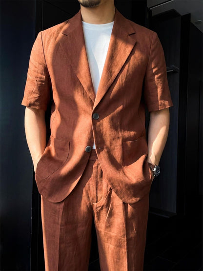Tencel-Linen Short Sleeve Resort Suit Set