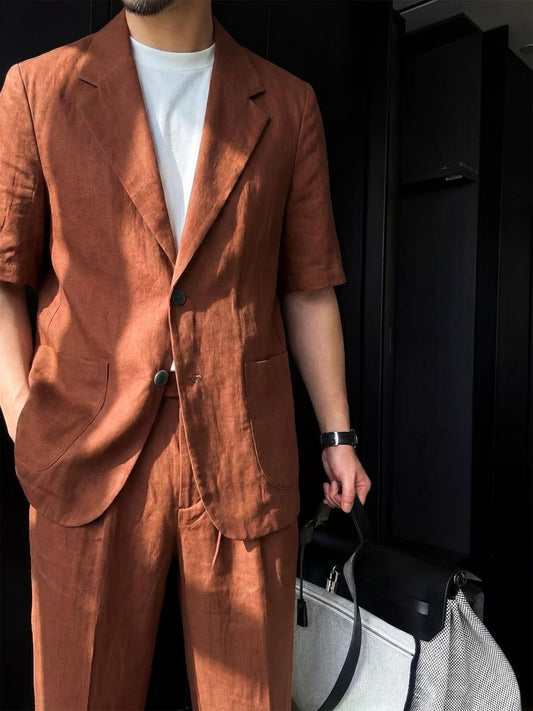 Tencel-Linen Short Sleeve Resort Suit Set