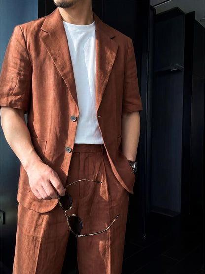 Tencel-Linen Short Sleeve Resort Suit Set