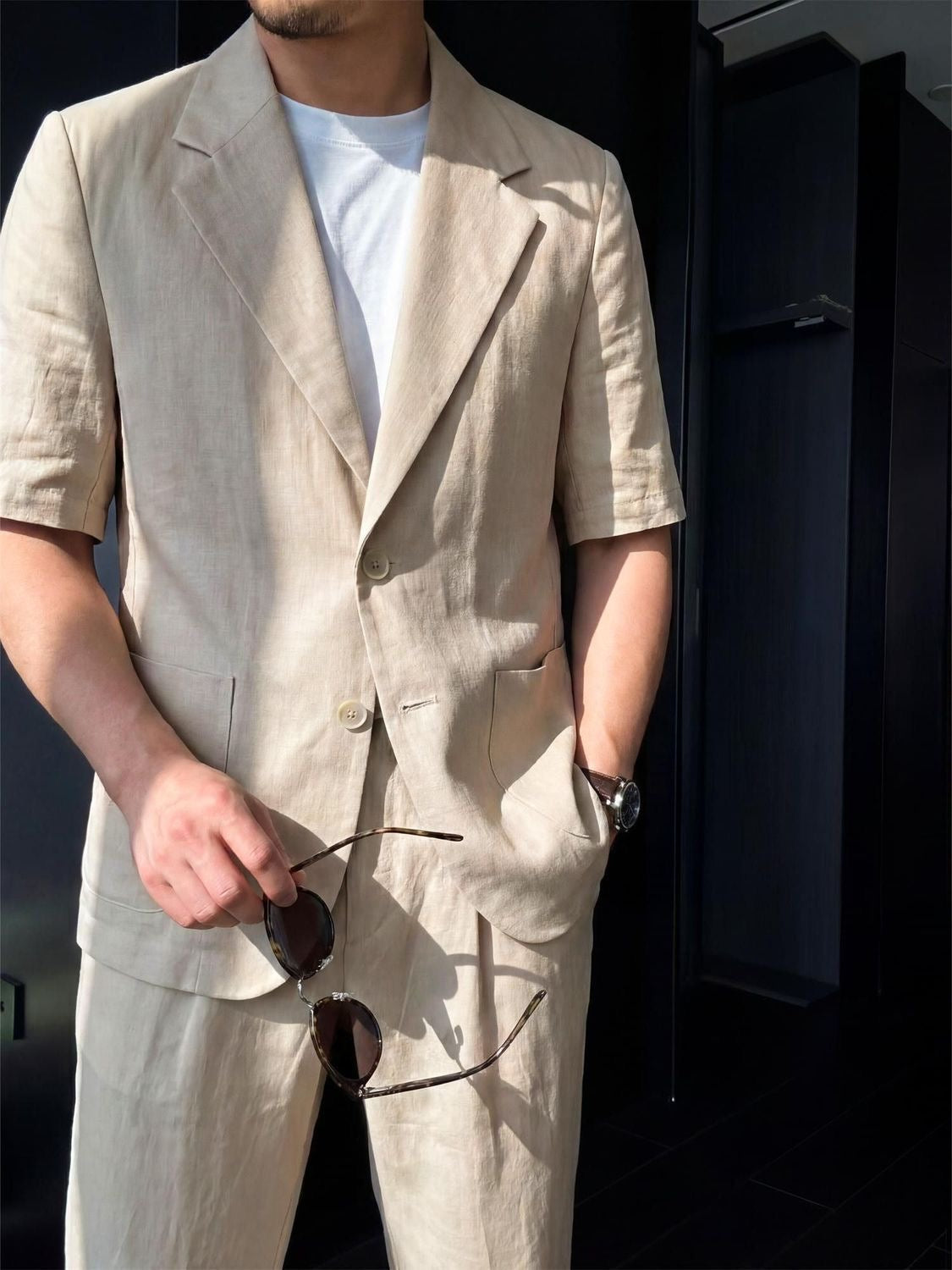 Tencel-Linen Short Sleeve Resort Suit Set