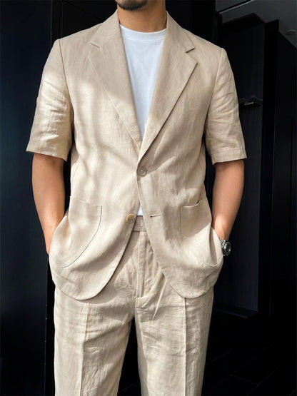 Tencel-Linen Short Sleeve Resort Suit Set