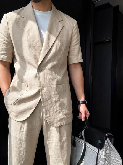 Tencel-Linen Short Sleeve Resort Suit Set