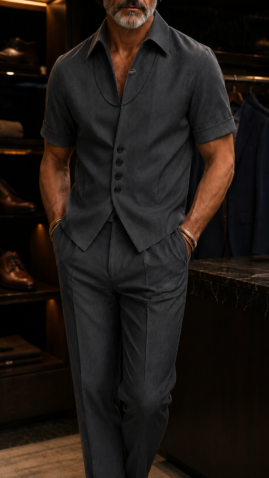 Refined Button Placket Short Sleeve Shirt Set