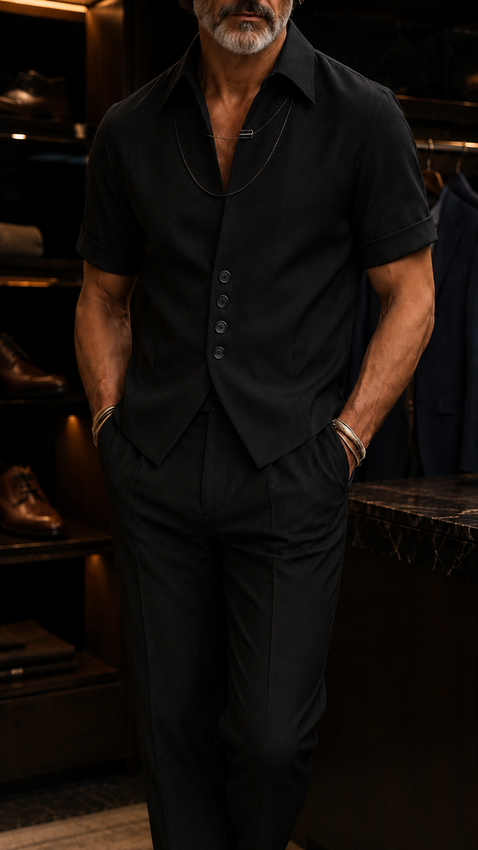 Refined Button Placket Short Sleeve Shirt Set