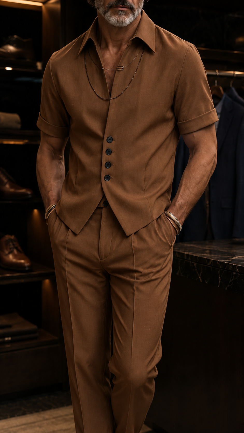 Refined Button Placket Short Sleeve Shirt Set