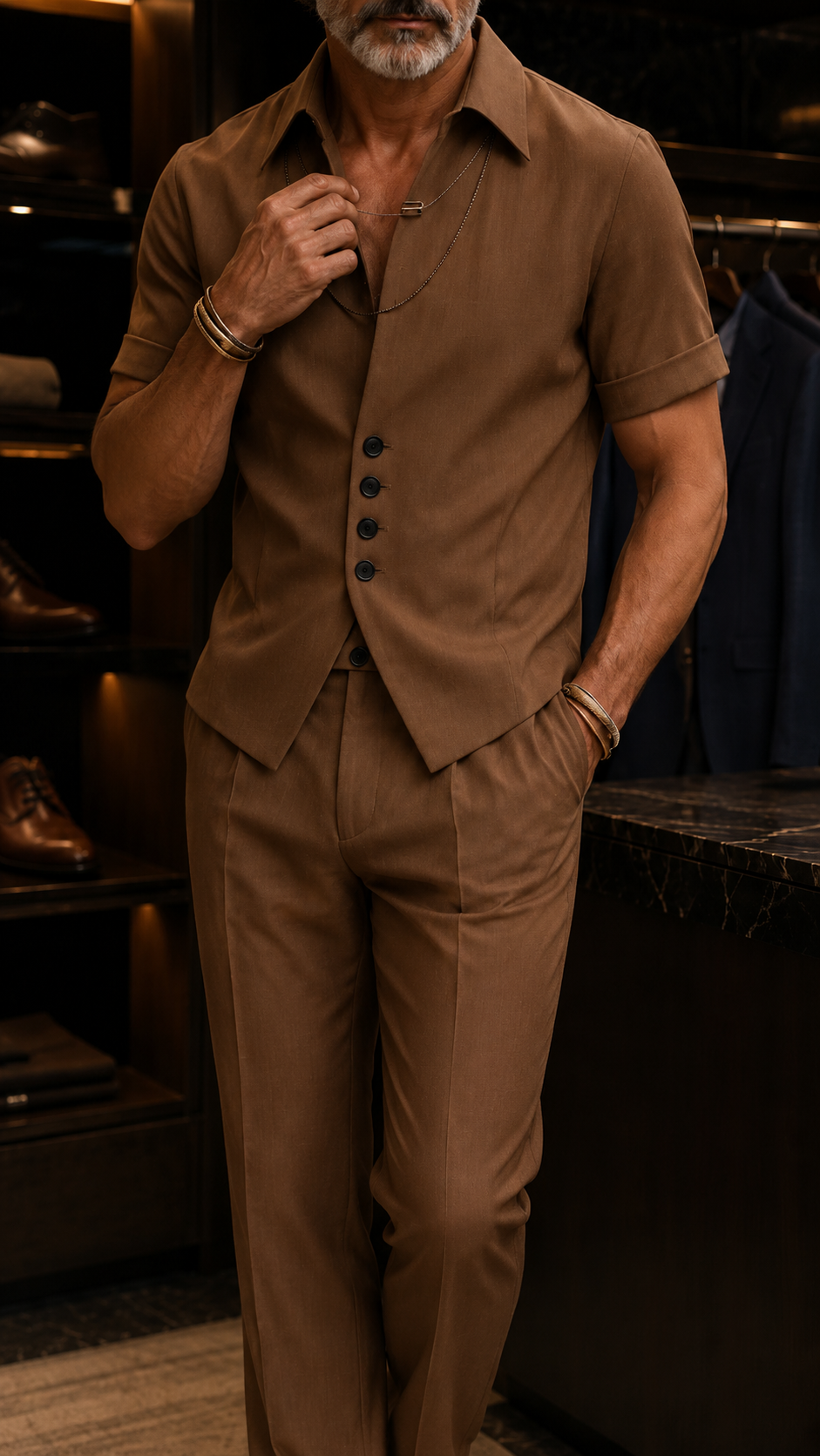 Refined Button Placket Short Sleeve Shirt Set